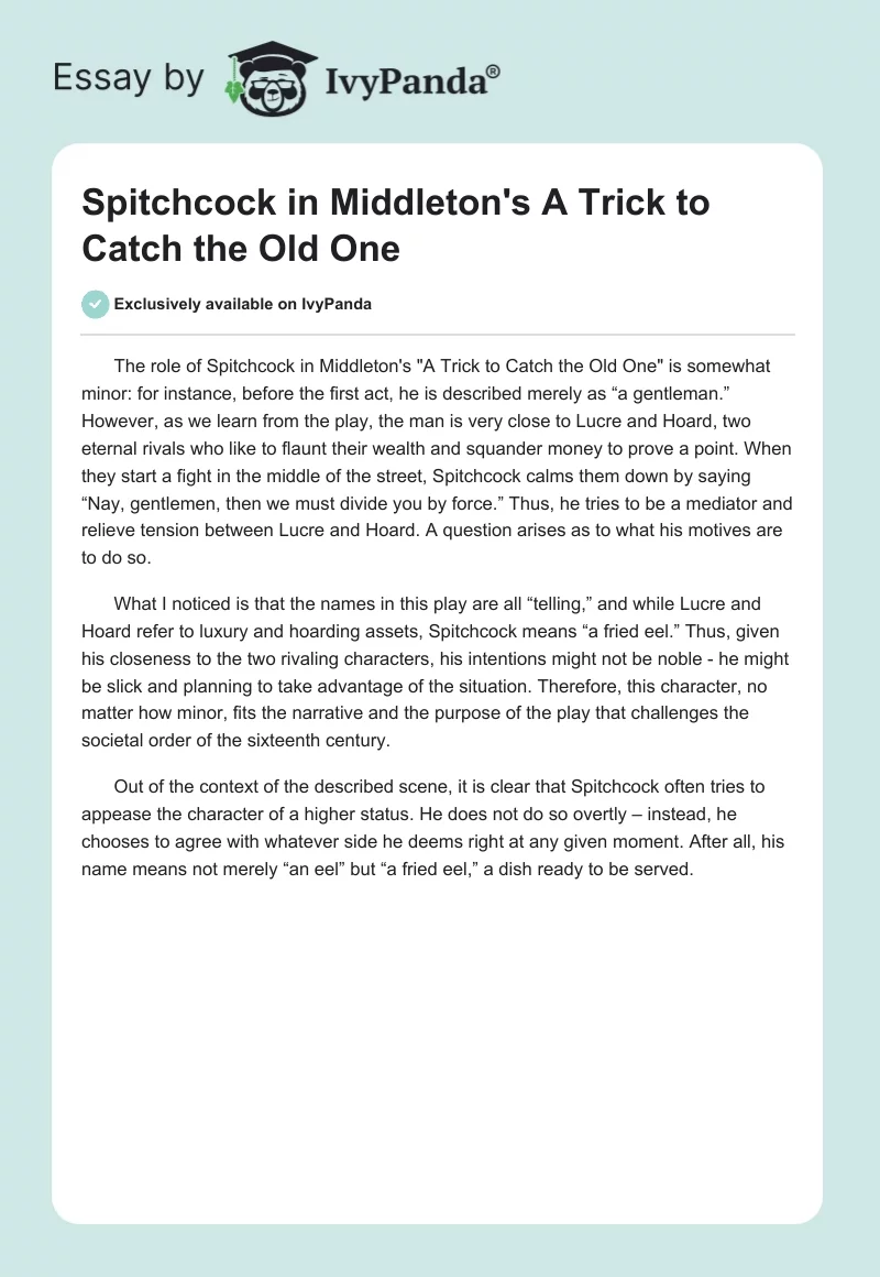 Spitchcock in Middleton's "A Trick to Catch the Old One". Page 1