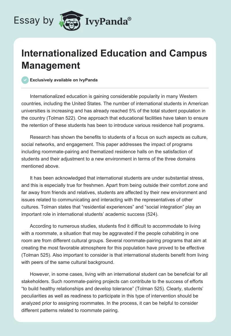 Internationalized Education and Campus Management. Page 1