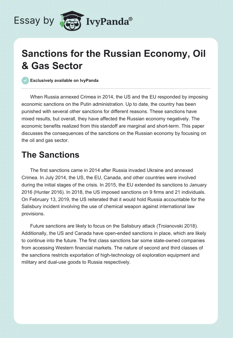 Sanctions for the Russian Economy, Oil & Gas Sector. Page 1