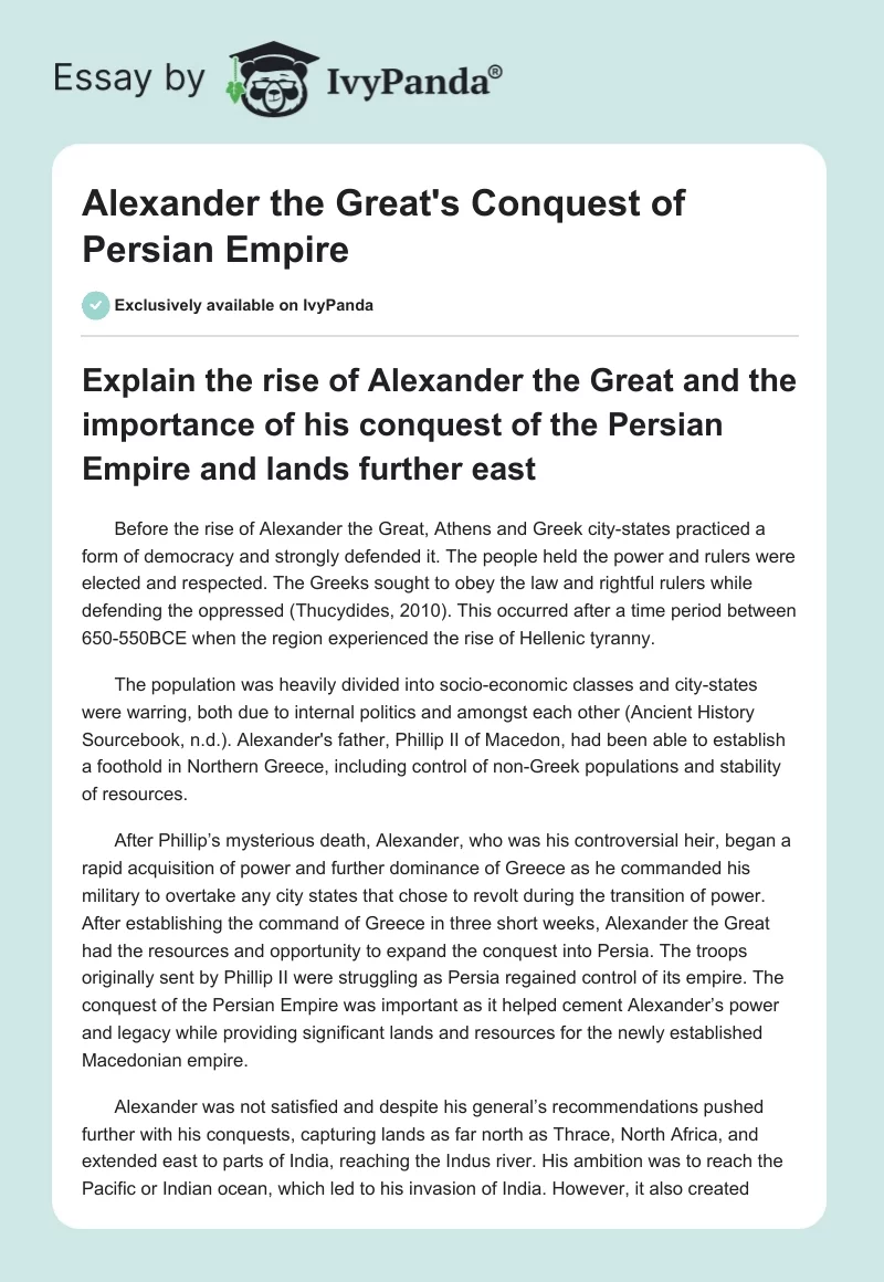 Alexander the Great's Conquest of Persian Empire. Page 1