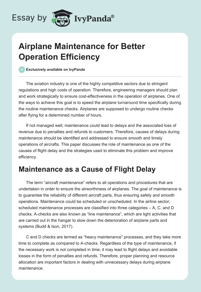 Airplane Maintenance for Better Operation Efficiency. Page 1