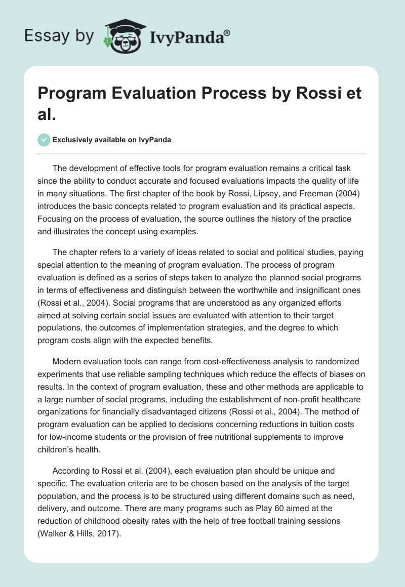 Program Evaluation Process by Rossi et al.. Page 1