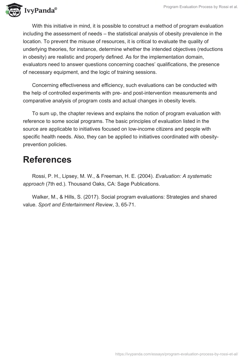 Program Evaluation Process by Rossi et al.. Page 2