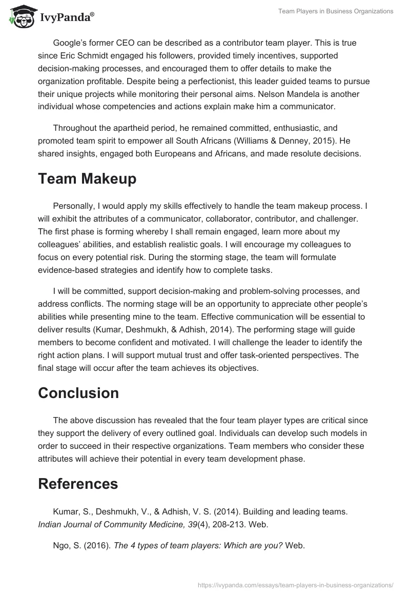 Team Players in Business Organizations. Page 2