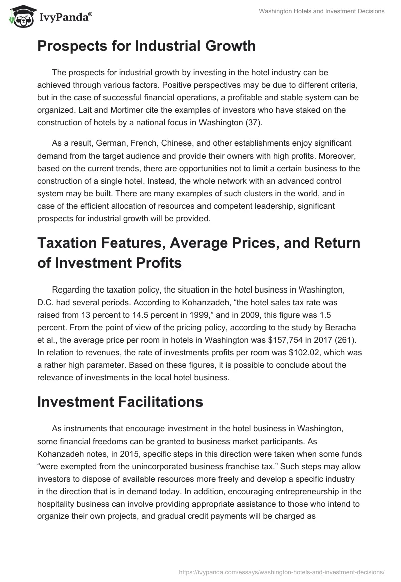 Washington Hotels and Investment Decisions. Page 3