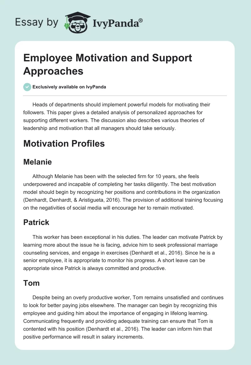 Employee Motivation and Support Approaches. Page 1