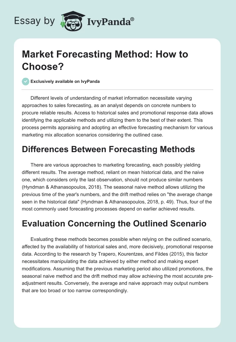 Market Forecasting Method: How to Choose?. Page 1