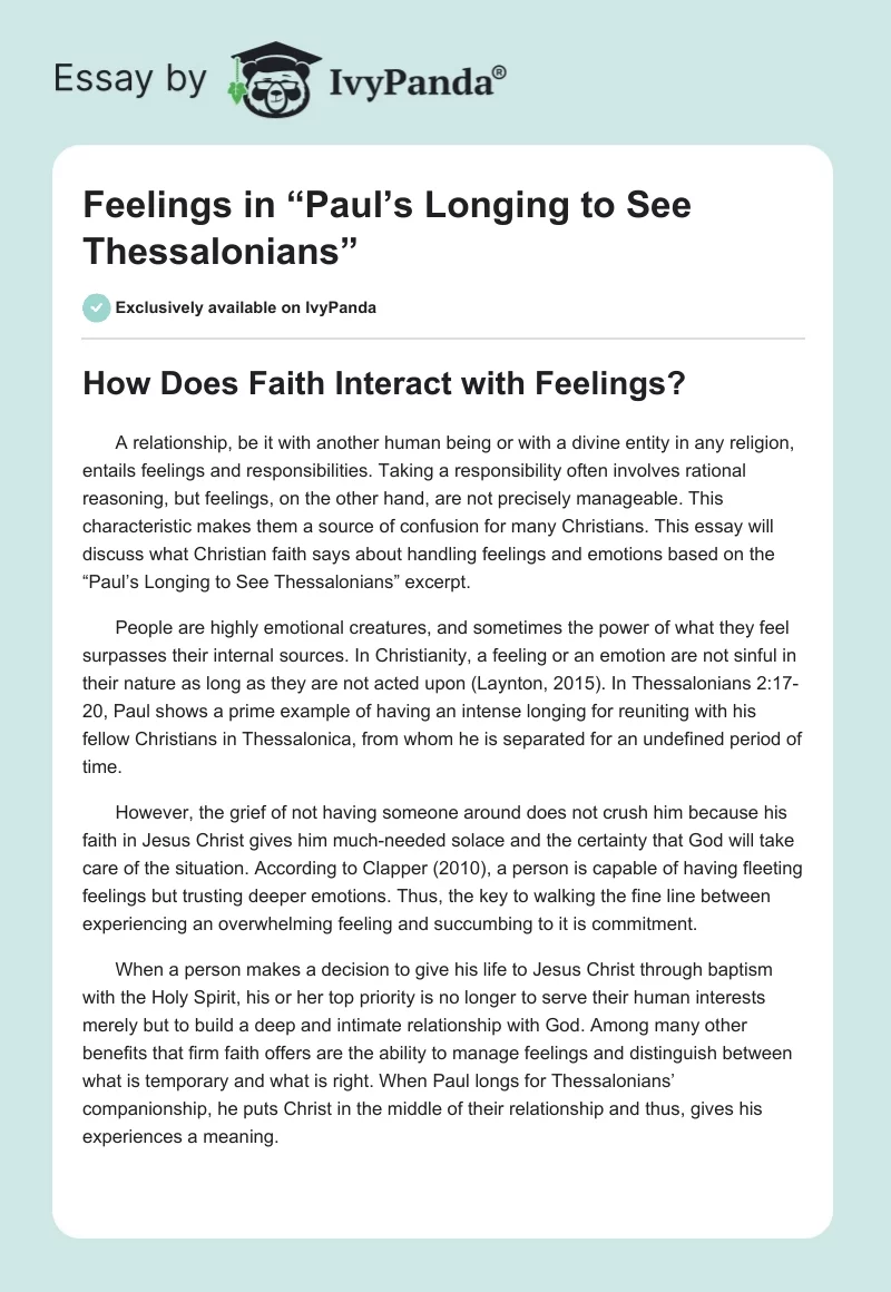 Feelings in “Paul’s Longing to See Thessalonians”. Page 1