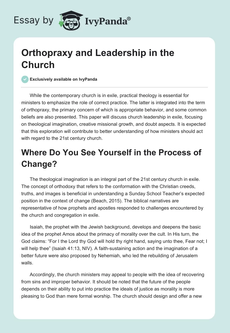 Orthopraxy and Leadership in the Church. Page 1