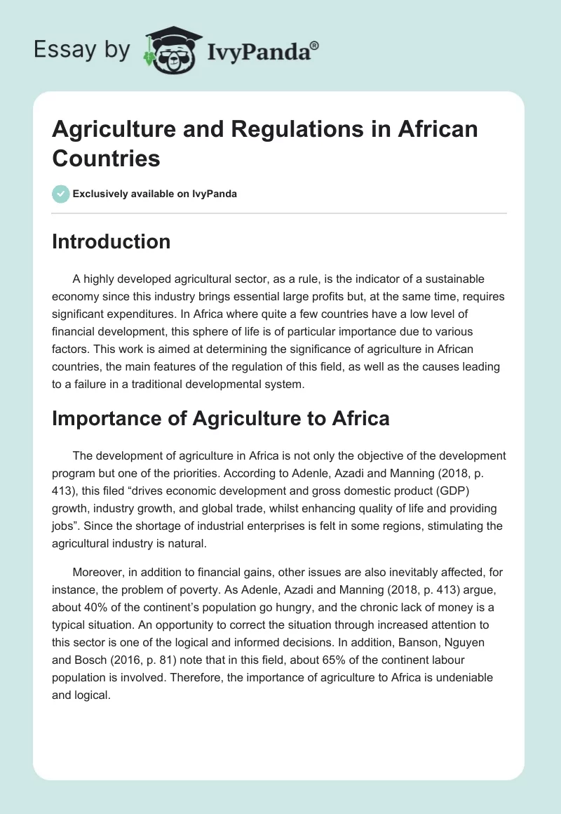 Agriculture and Regulations in African Countries. Page 1