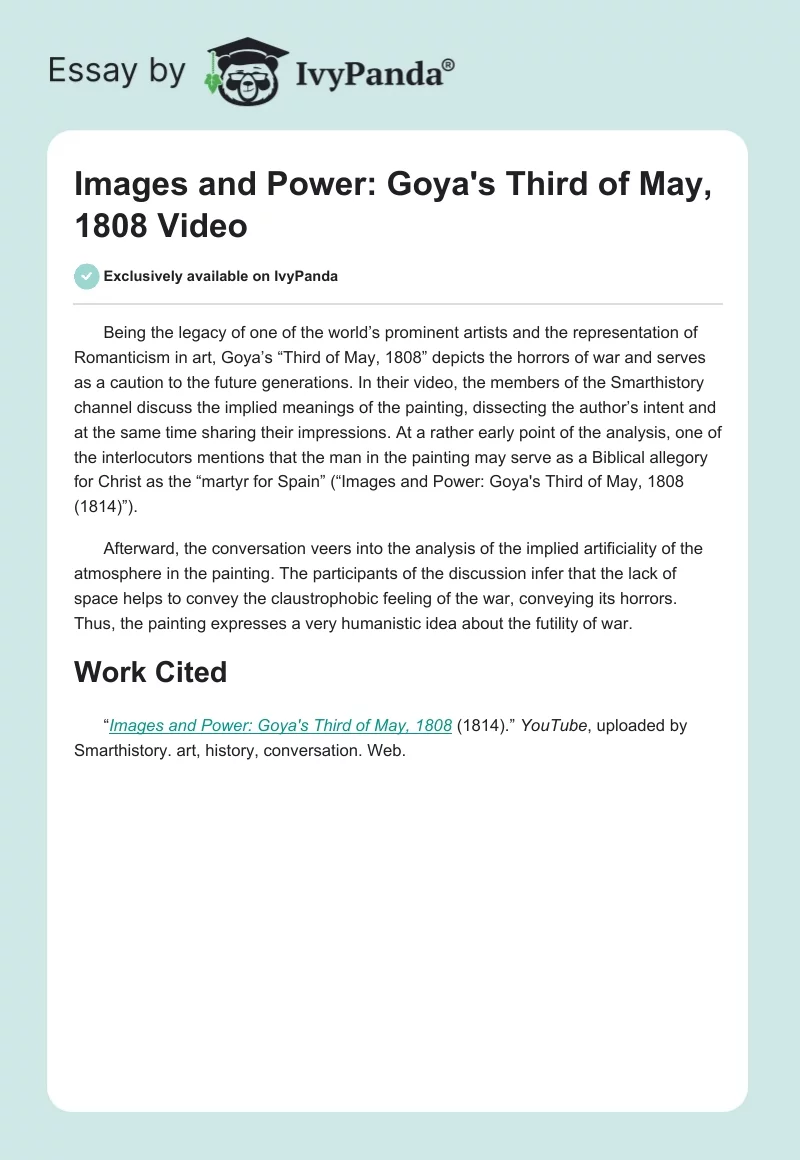 "Images and Power: Goya's Third of May, 1808" Video. Page 1