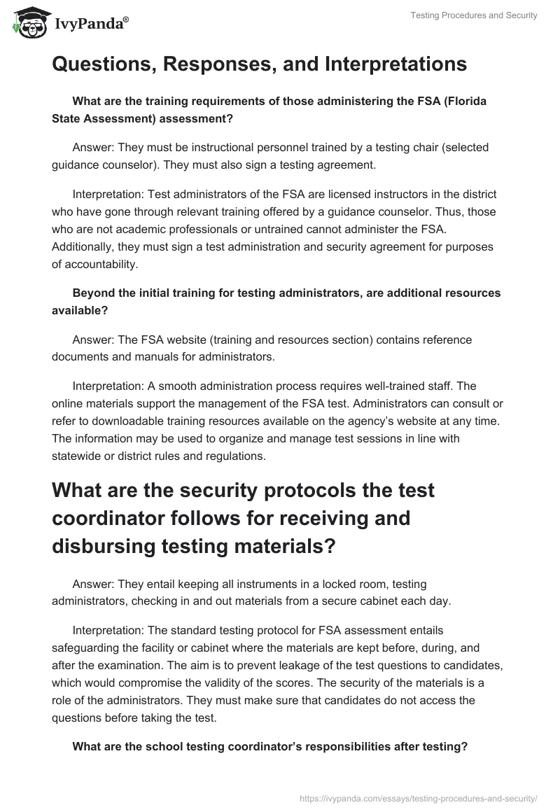 Testing Procedures and Security. Page 4