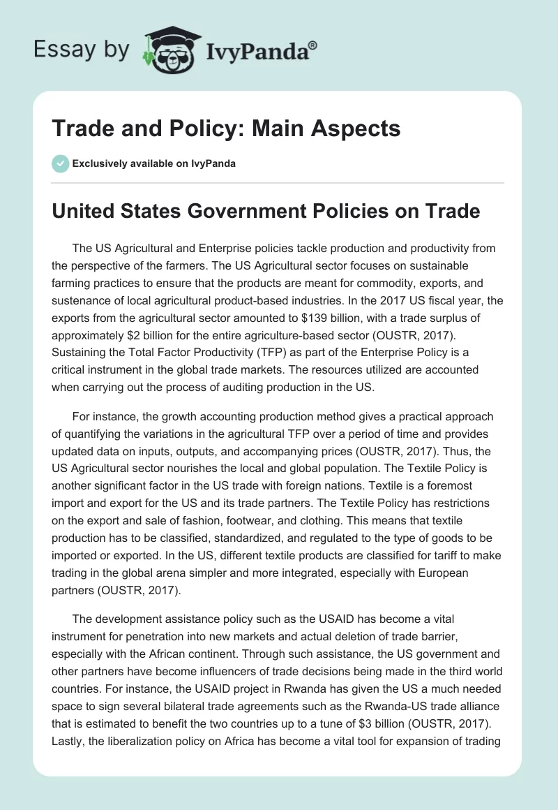 Trade and Policy: Main Aspects. Page 1