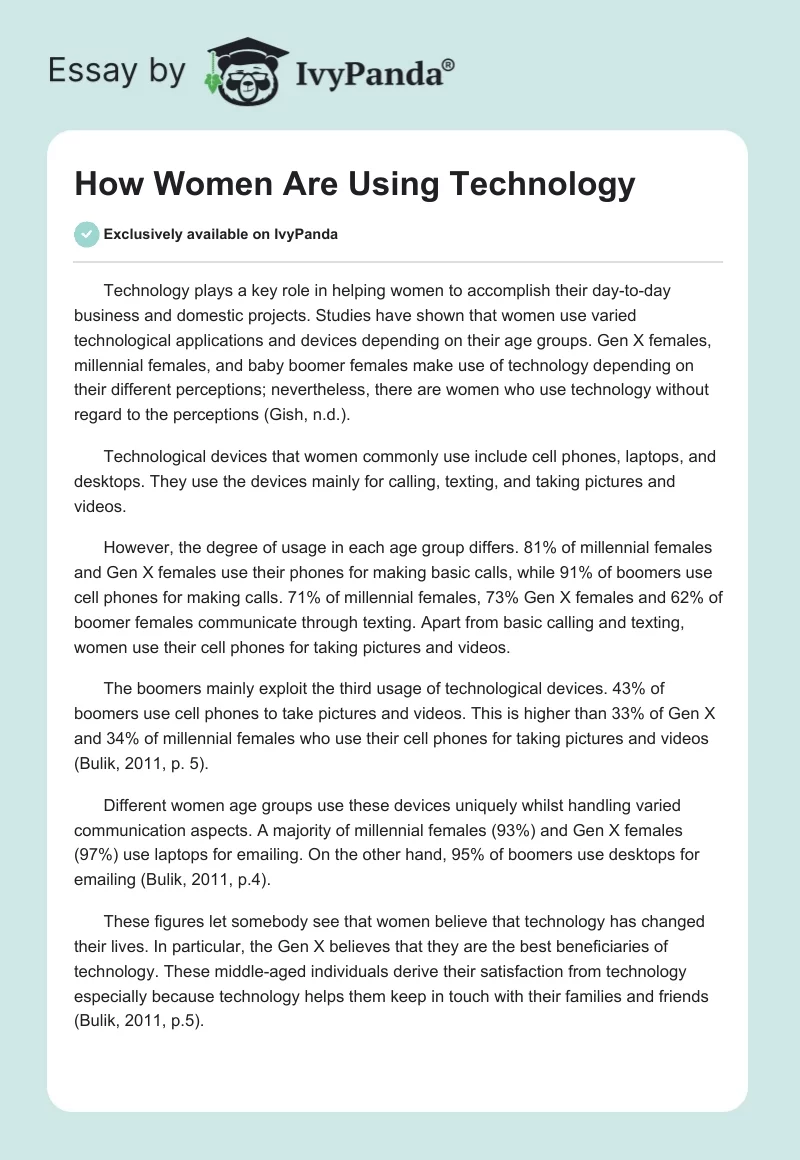 How Women Are Using Technology. Page 1