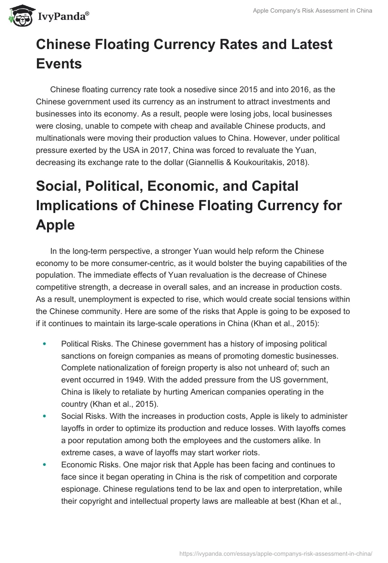 Apple Company's Risk Assessment in China. Page 2