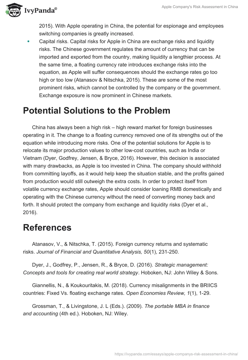 Apple Company's Risk Assessment in China. Page 3