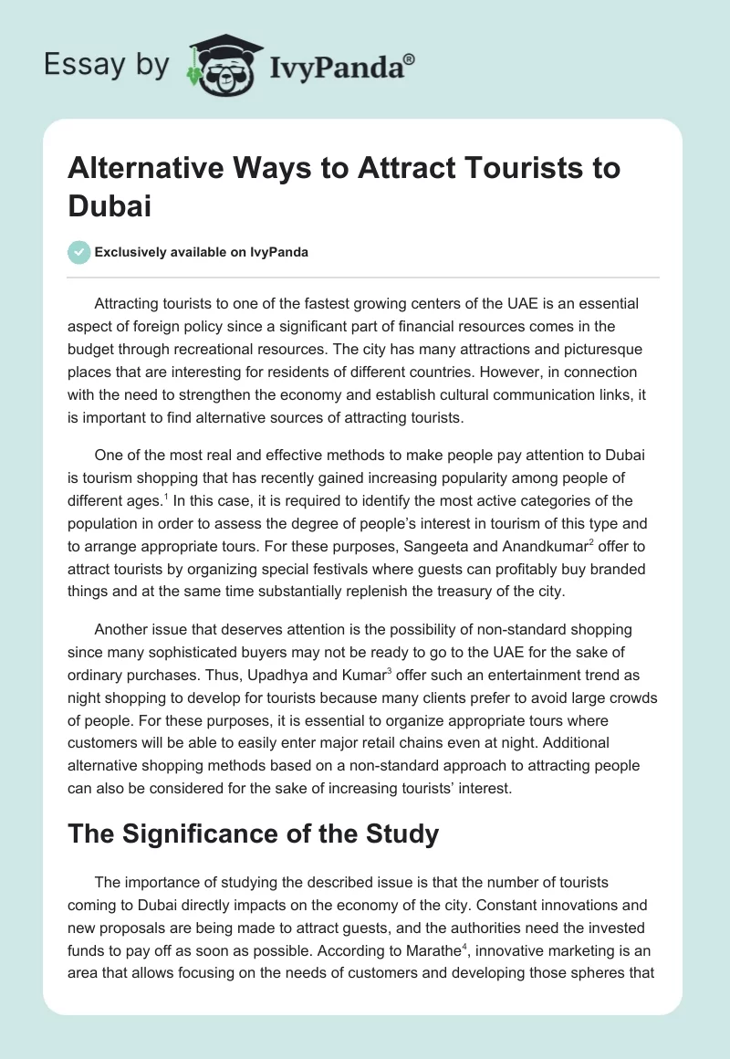 Alternative Ways to Attract Tourists to Dubai. Page 1
