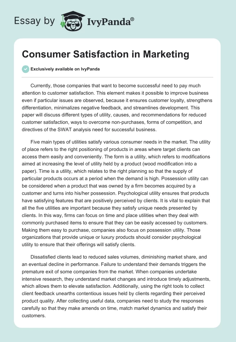 Consumer Satisfaction in Marketing. Page 1