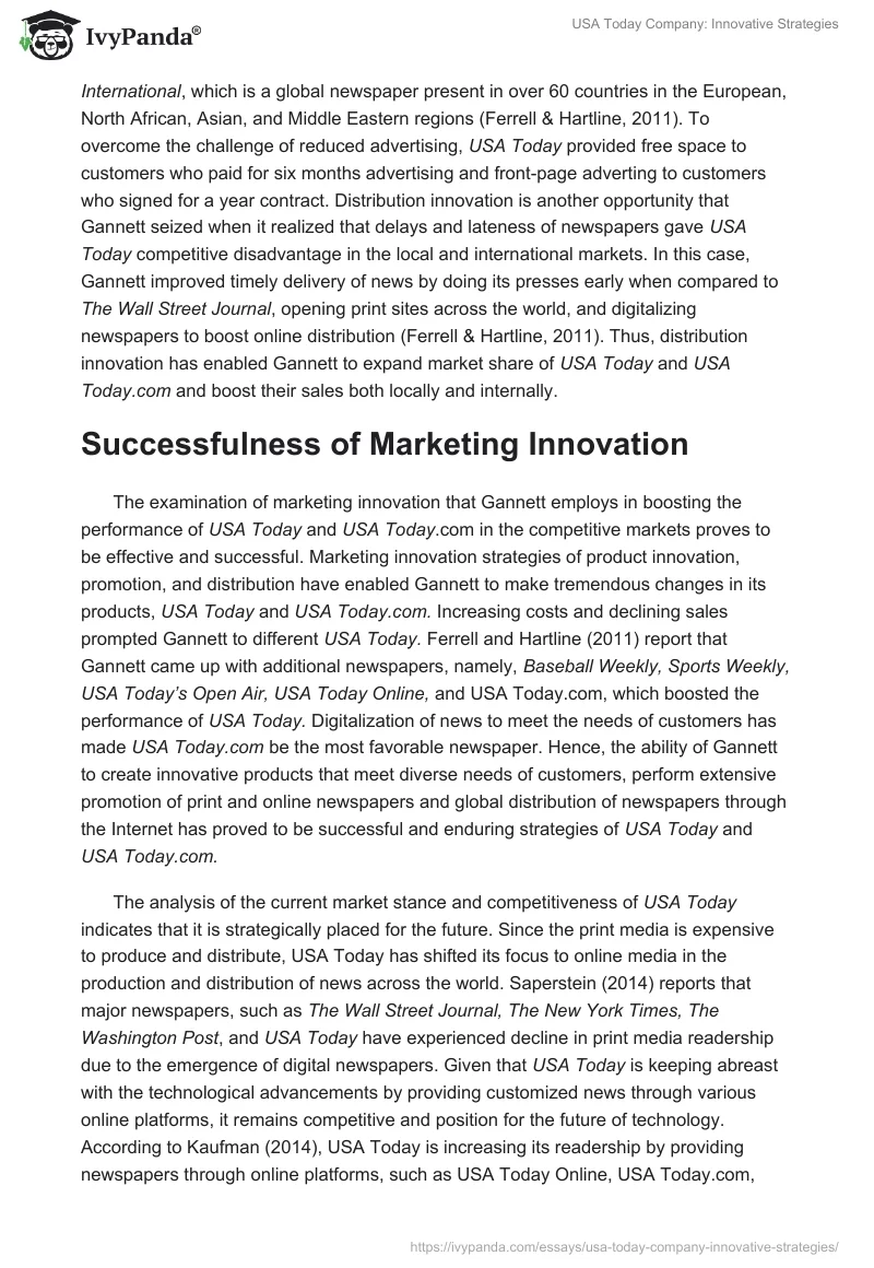 USA Today Company: Innovative Strategies. Page 2