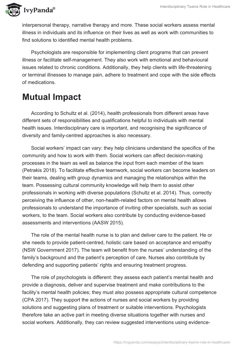 Interdisciplinary Teams Role in Healthcare. Page 2
