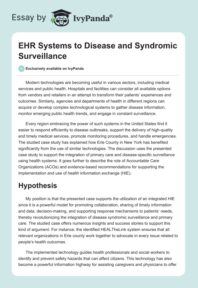EHR Systems to Disease and Syndromic Surveillance. Page 1