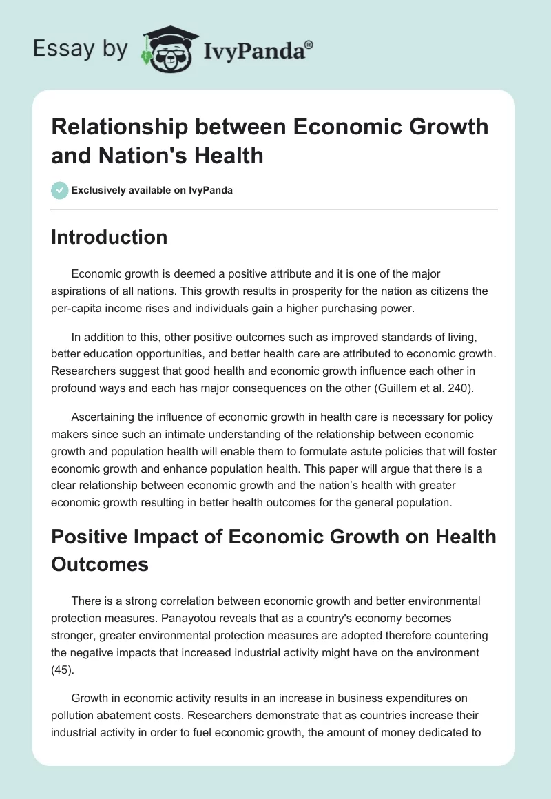 Relationship between Economic Growth and Nation's Health. Page 1