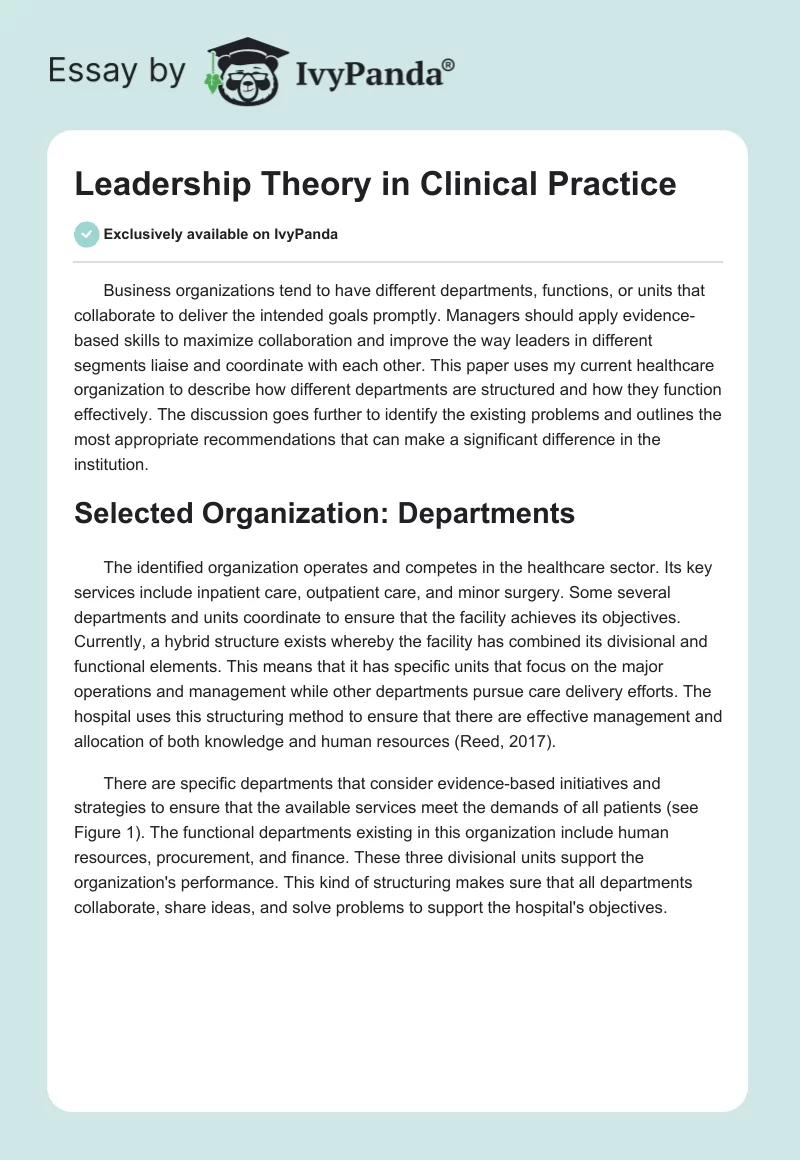Leadership Theory in Clinical Practice. Page 1