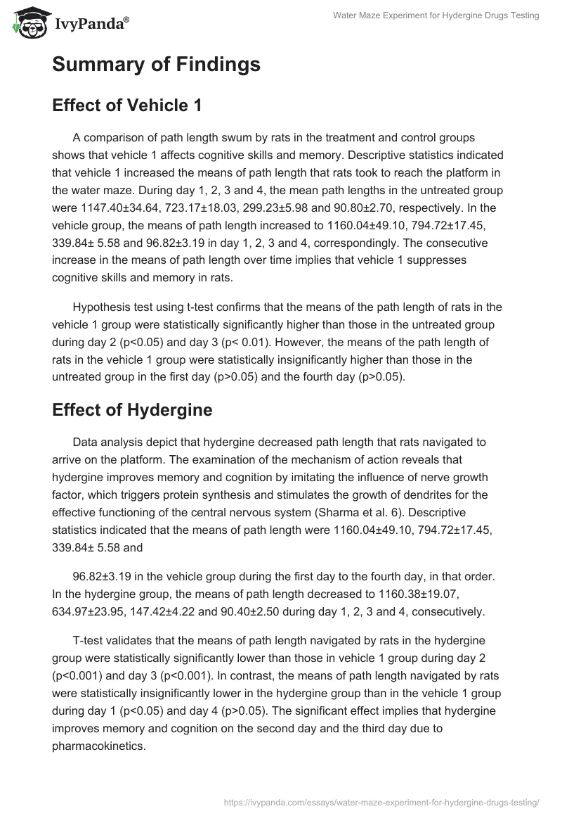 Water Maze Experiment for Hydergine Drugs Testing. Page 5