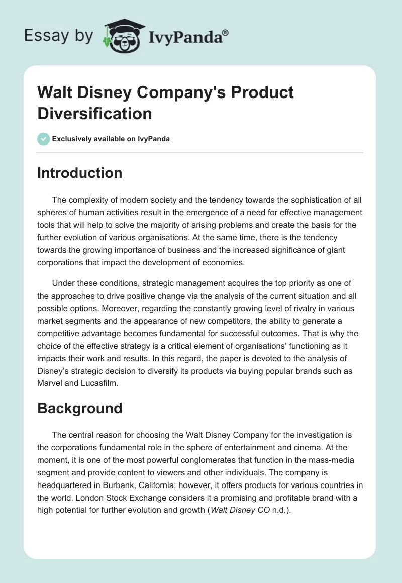 Walt Disney Company's Product Diversification. Page 1