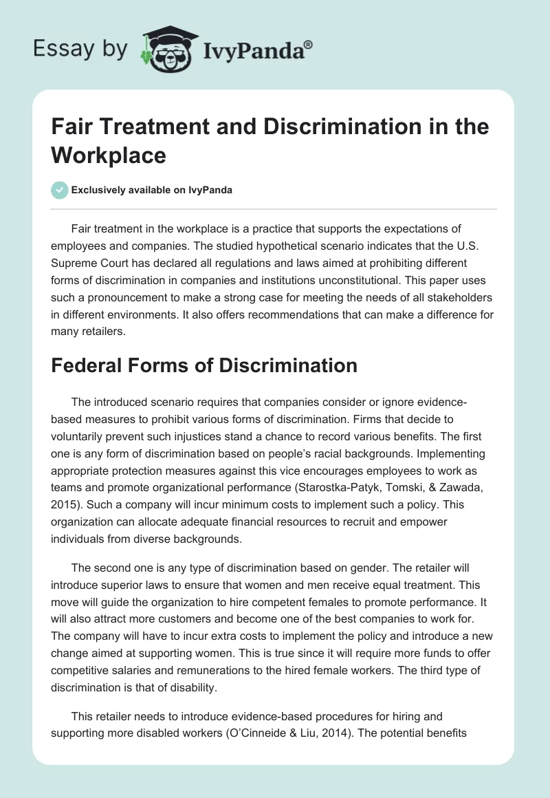 Fair Treatment and Discrimination in the Workplace. Page 1