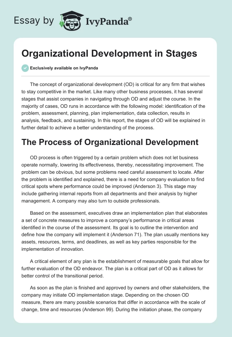 Organizational Development in Stages. Page 1