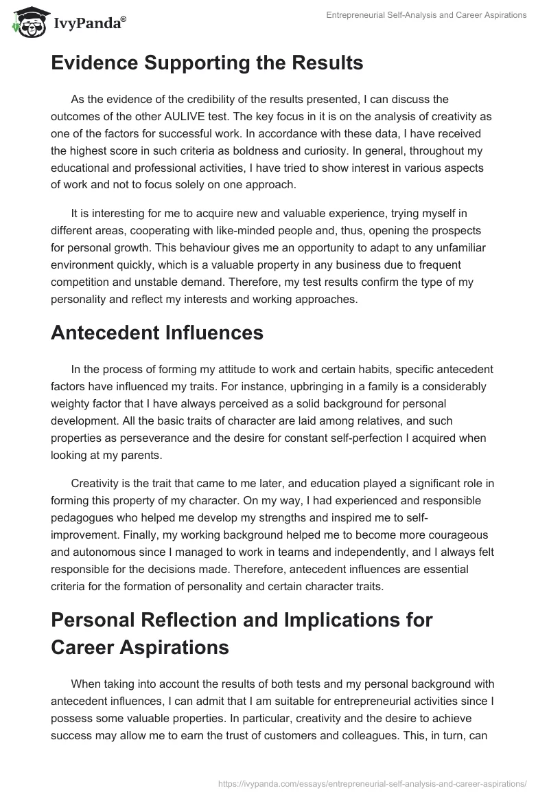 Entrepreneurial Self-Analysis and Career Aspirations. Page 2