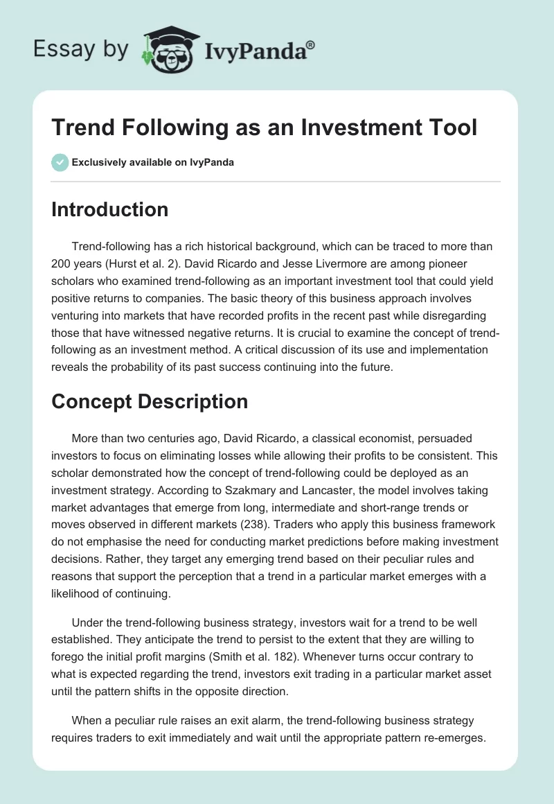 Trend Following as an Investment Tool. Page 1