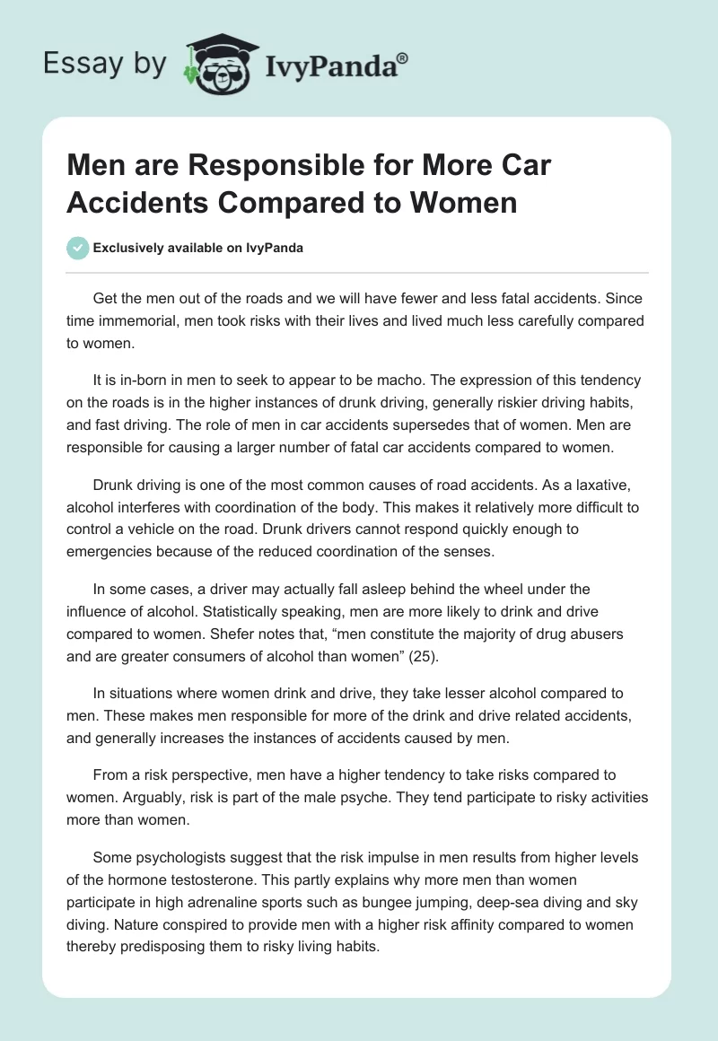 Men are Responsible for More Car Accidents Compared to Women. Page 1