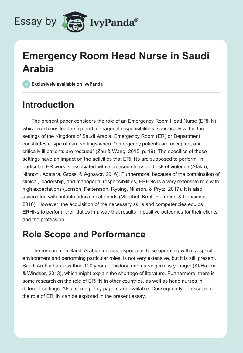 Emergency Room Head Nurse in Saudi Arabia. Page 1