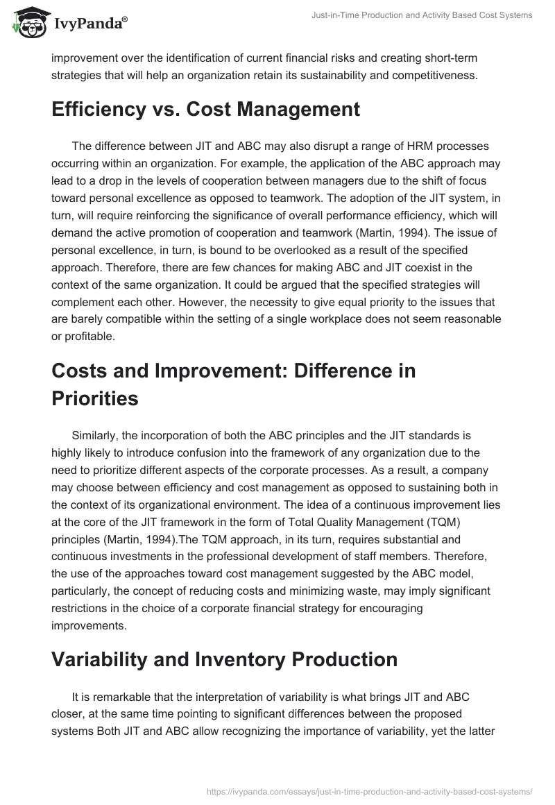 Just-in-Time Production and Activity Based Cost Systems. Page 3
