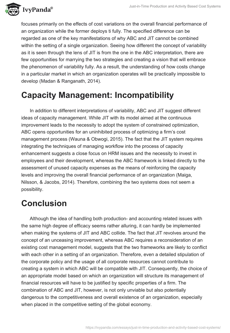 Just-in-Time Production and Activity Based Cost Systems. Page 4