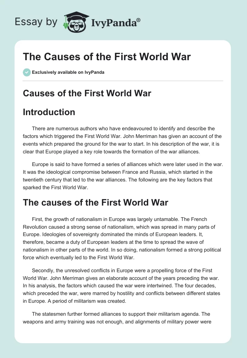 The Causes of the First World War. Page 1