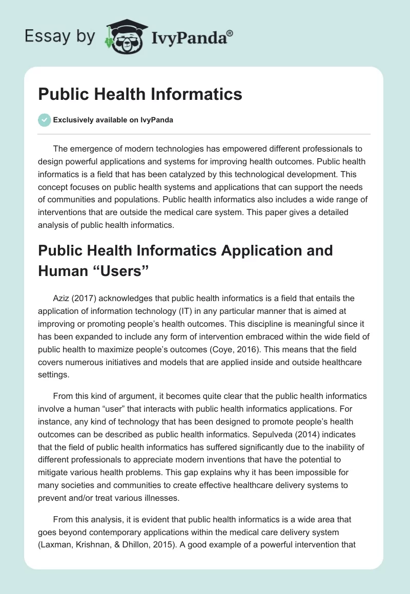 Public Health Informatics. Page 1