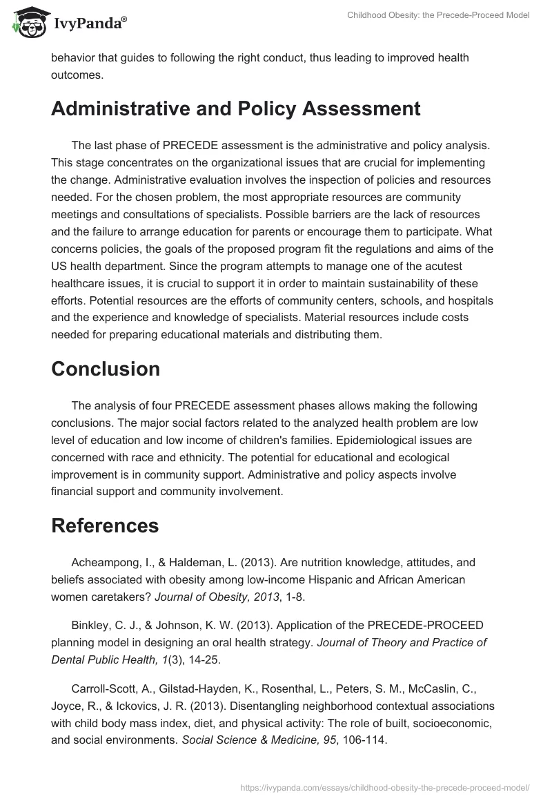 Childhood Obesity: The Precede-Proceed Model. Page 3