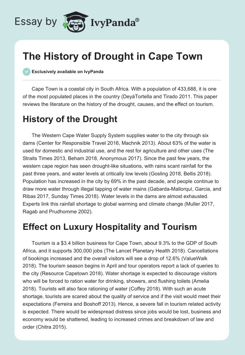 The History of Drought in Cape Town. Page 1