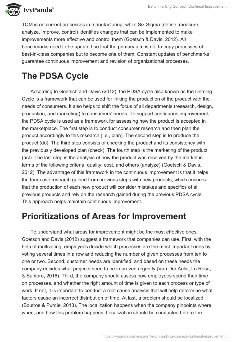 Benchmarking Concept: Continual Improvement. Page 2
