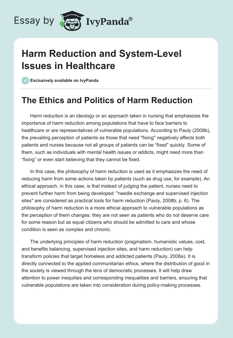 Harm Reduction and System-Level Issues in Healthcare. Page 1