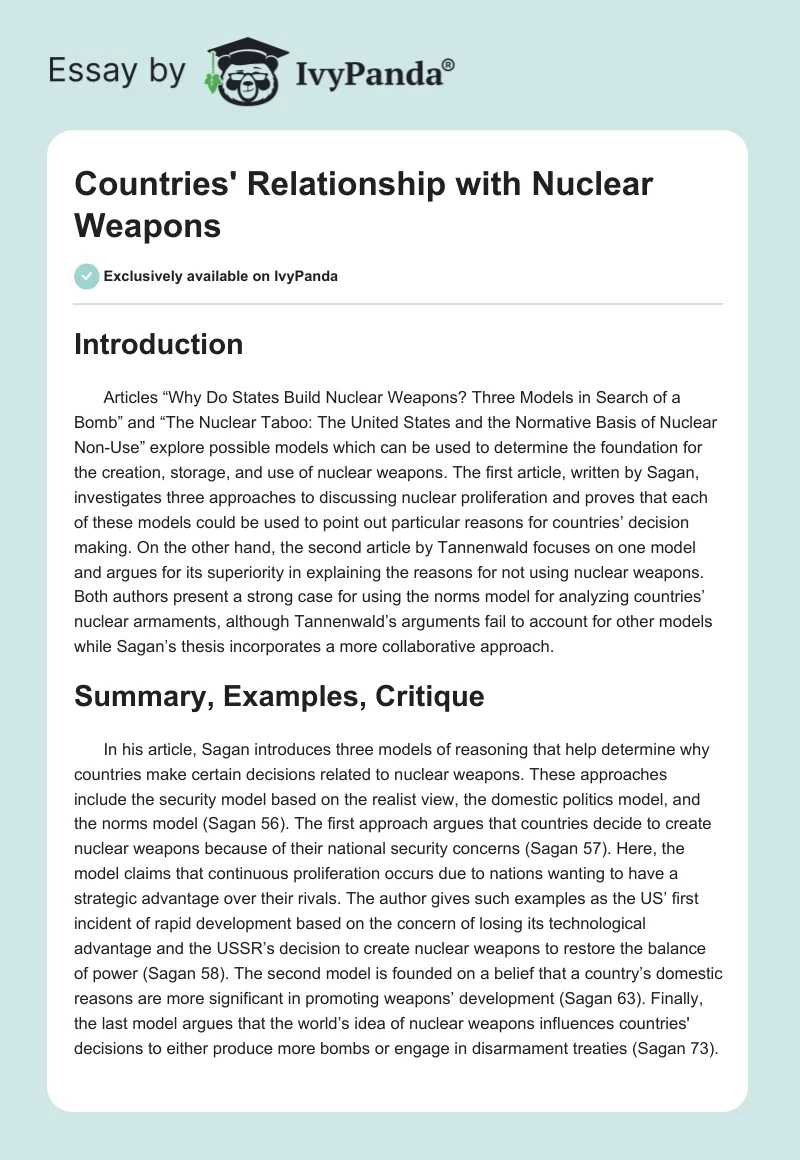 Countries' Relationship with Nuclear Weapons. Page 1
