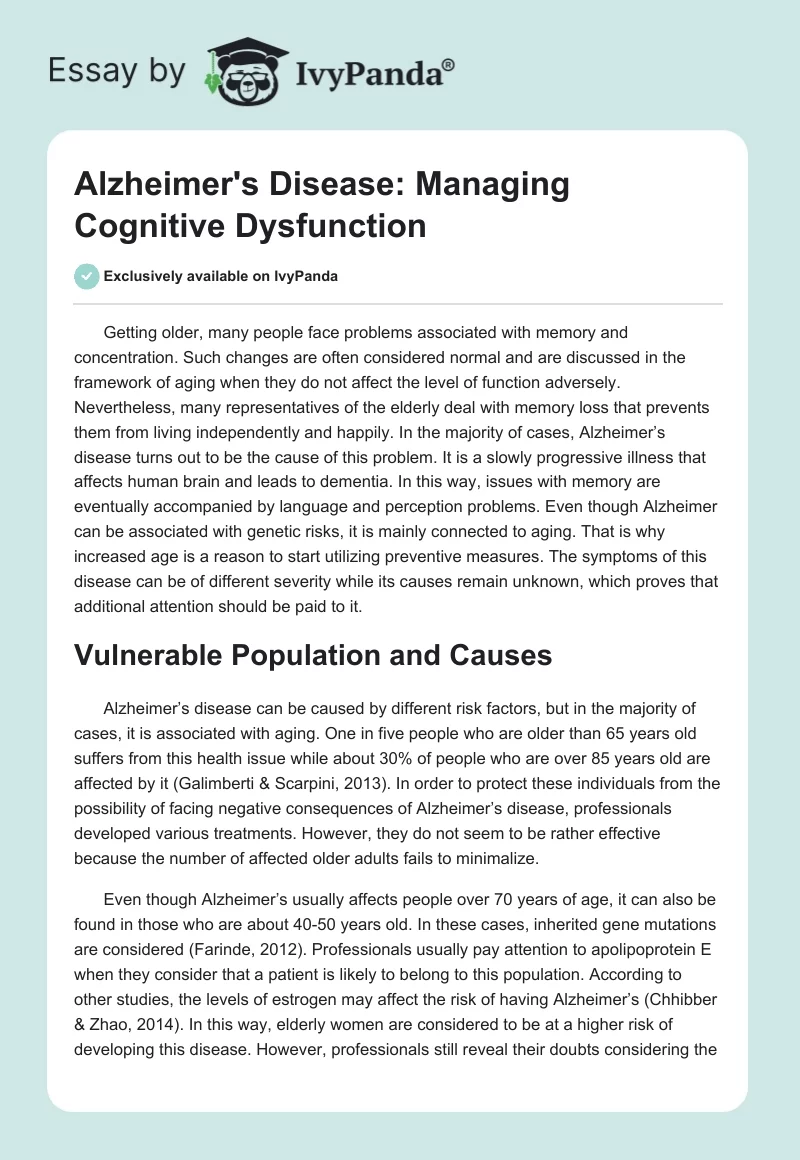Alzheimer's Disease: Managing Cognitive Dysfunction. Page 1