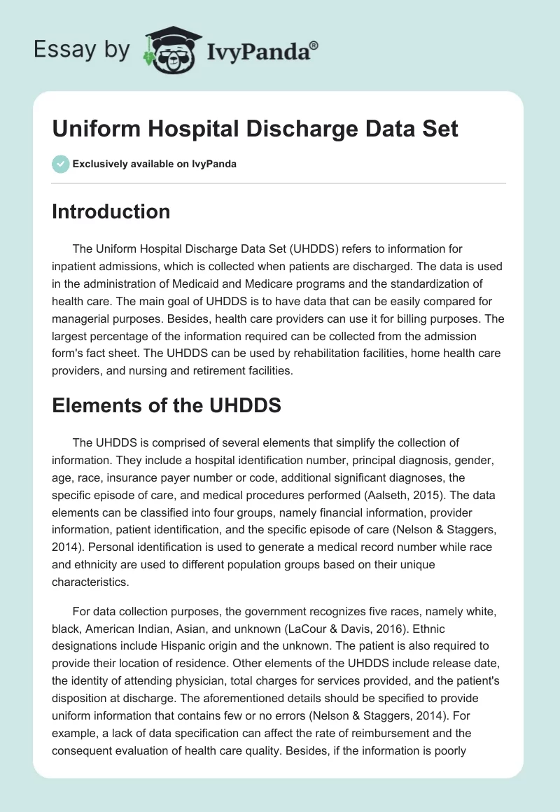 Uniform Hospital Discharge Data Set. Page 1