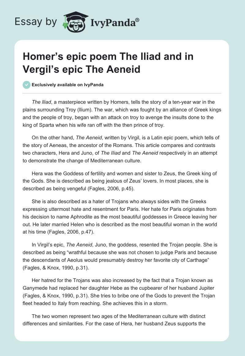 Homer’s epic poem The lliad and in Vergil’s epic The Aeneid. Page 1