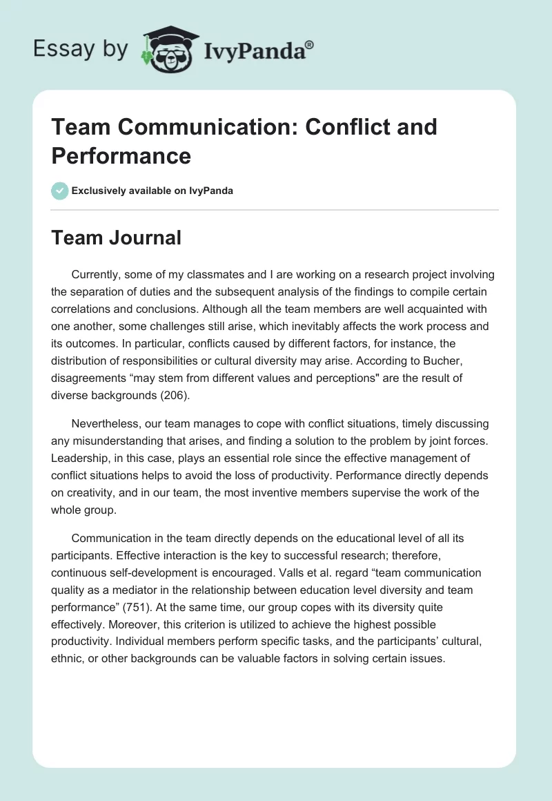 Team Communication: Conflict and Performance. Page 1