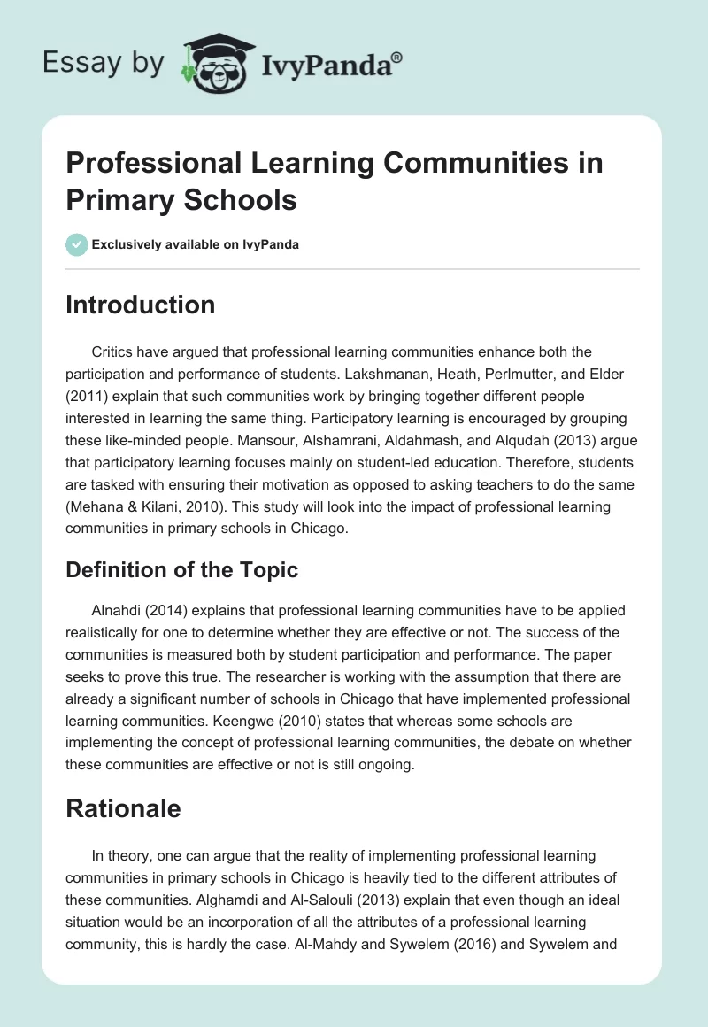 Professional Learning Communities in Primary Schools. Page 1
