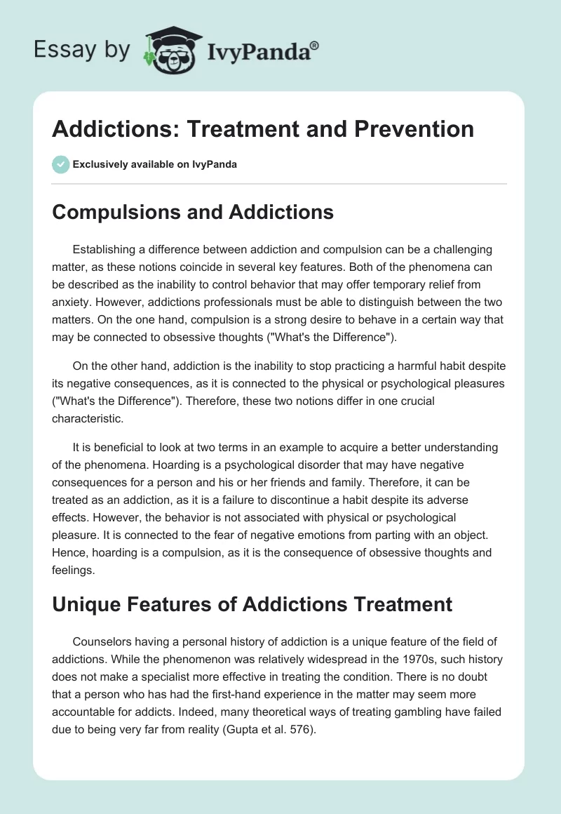 Addictions: Treatment and Prevention. Page 1